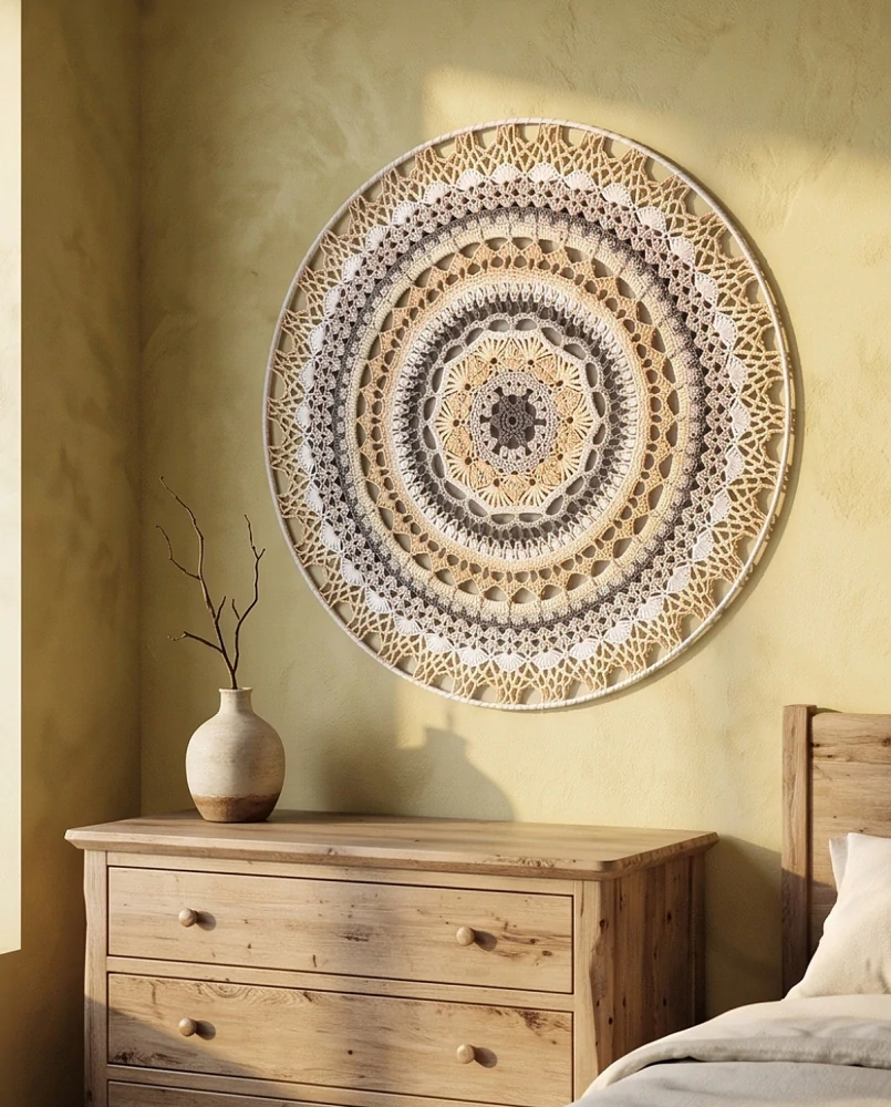Háčkovaná Mandala - Béžově šedá 50 cm