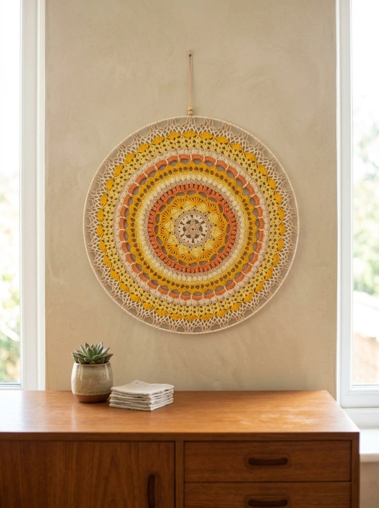 Háčkovaná Mandala - Žlutá 50 cm