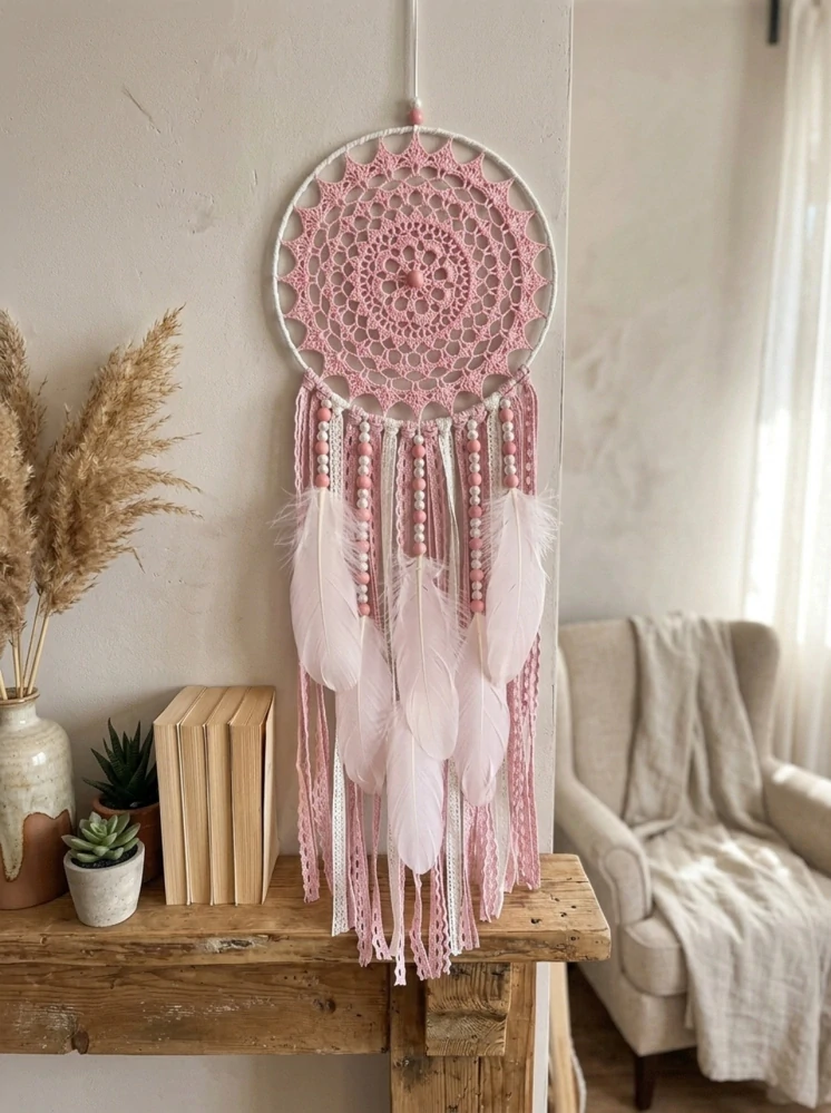 Lapač zlých snů - Růžová holubice 20 x 65 cm