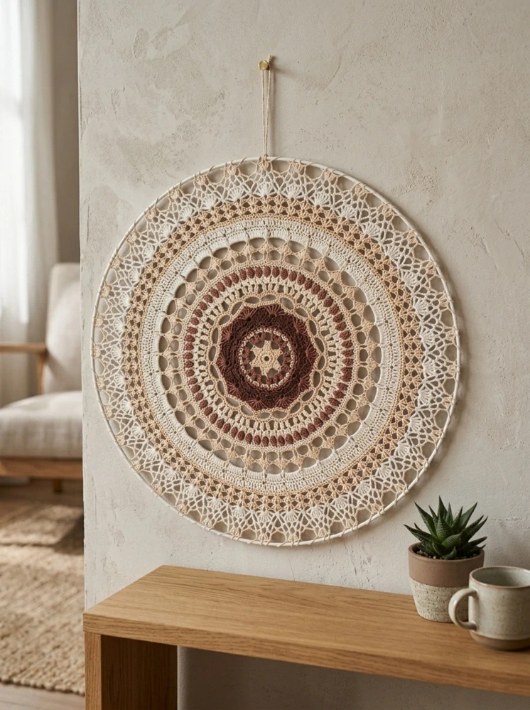 Háčkovaná Mandala - Béžová 50 cm