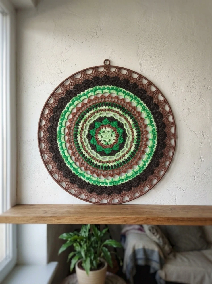 Háčkovaná Mandala - Hnědá 50 cm