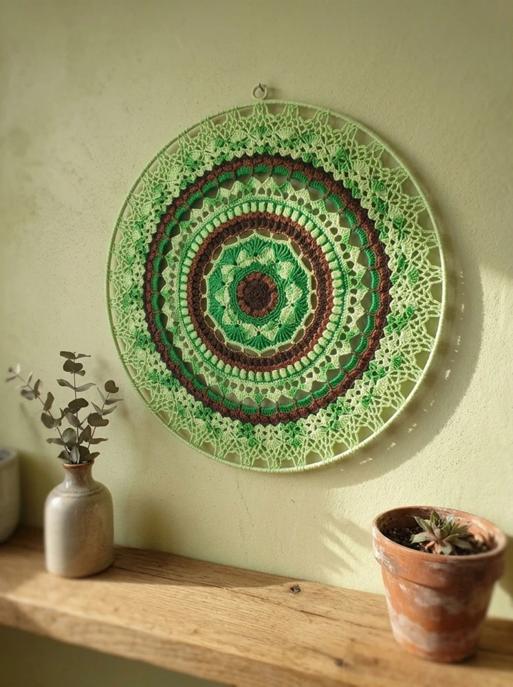 Háčkovaná Mandala - Zelená 50 cm