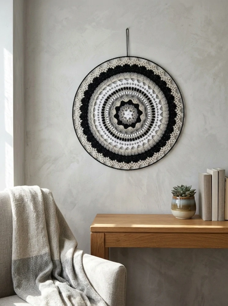 Háčkovaná Mandala - Černá 50 cm