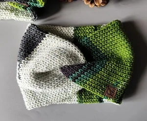 Pletená čelenka - zelená a antracitová č.1