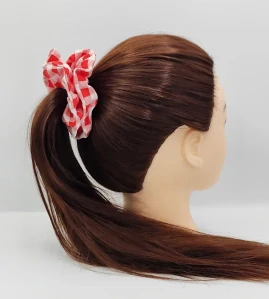 Bavlněná Scrunchie gumička červená kostka L - klasik