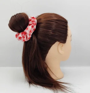 Bavlněná Scrunchie gumička červená kostka L
