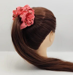 Bavlněná Scrunchie gumička korálová L
