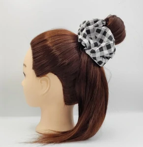 Bavlněná Scrunchie gumička černá kostka XXL I.