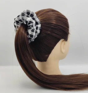 Bavlněná Scrunchie gumička černá kostka L - klasik