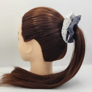 Bavlněná Scrunchie gumička kvítky a antracit L - klasik