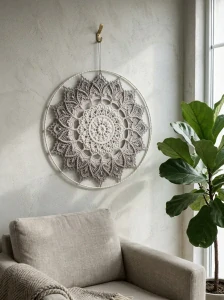 Mandala Béžově šedá hvězda - průměr 45 cm
