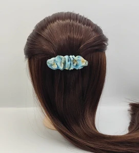 Spona do vlasů scrunchie tyrkysové květy 8 cm