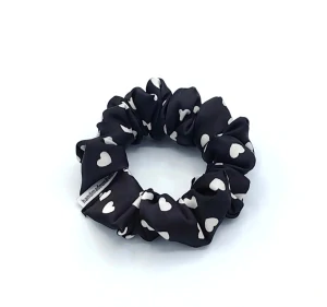Scrunchie gumička černá - srdíčka - S