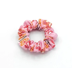 Scrunchie gumička Růžová s květinami S