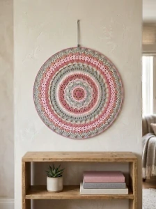 Háčkovaná Mandala - Šedo růžová 50 cm