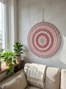 Háčkovaná Mandala - Růžovo šedá 50 cm