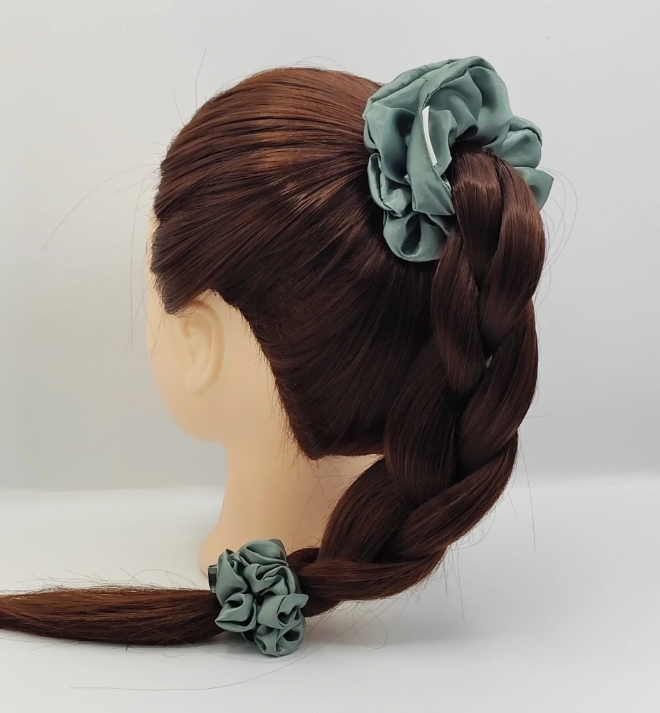 Saténová Scrunchie gumička khaki L - klasik