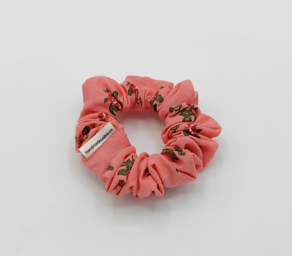 Bavlněná Scrunchie gumička korálová S