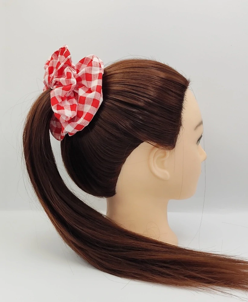 Bavlněná Scrunchie gumička červená kostka XXL