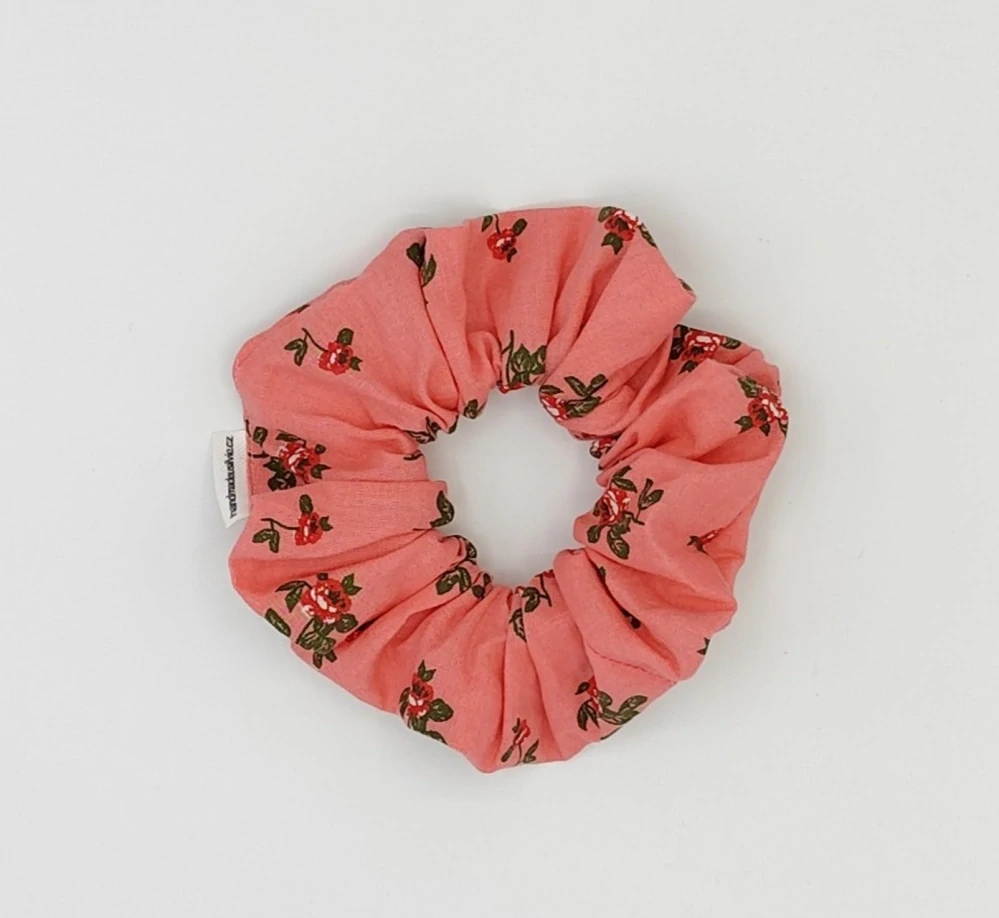 Bavlněná Scrunchie gumička korálová L - klasik