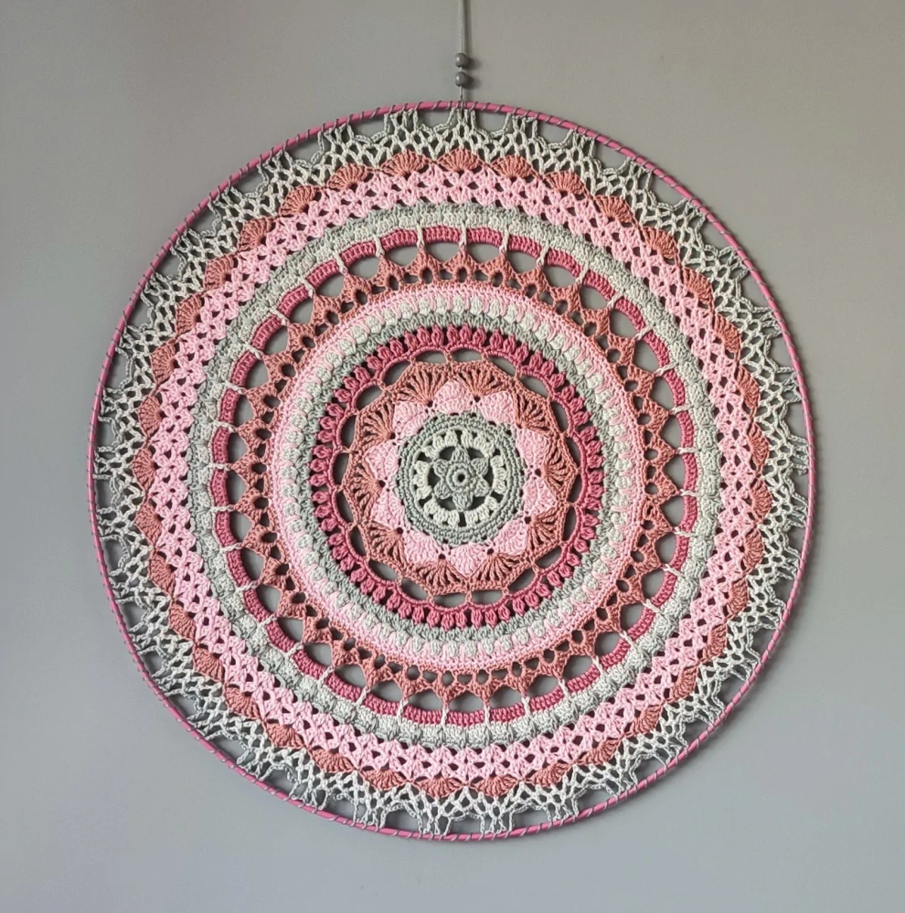 Háčkovaná Mandala - Růžovo šedá 50 cm