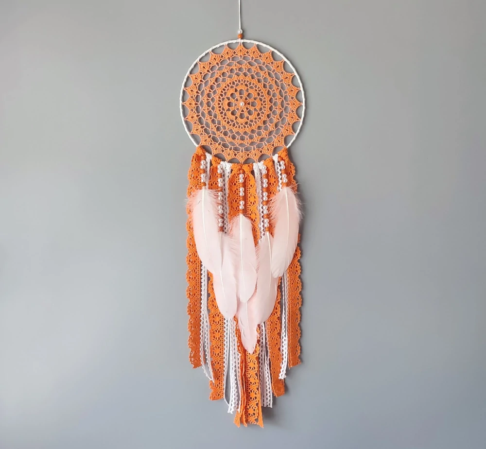 Lapač zlých snů - Oranžová holubice 20 x 65 cm